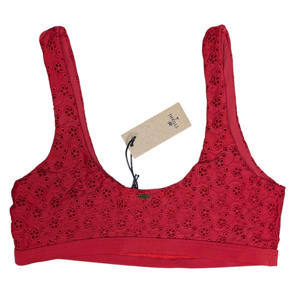 NWT Thrills Sz. 8 Red Floral Embroidered Retro Pattern Sporty Swim Top